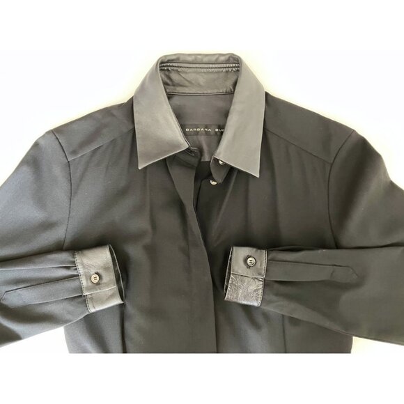 Barbara Bui Pleated Dress with Leather Collar Black Size FR 36/ US 4 - Picture 4 of 6